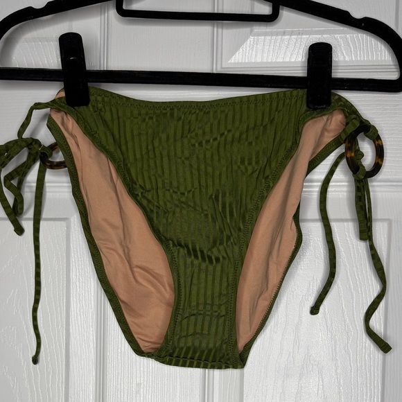 J. CREW NWT Wide Rib Curved Waist Cheeky String Bikini Bottom With Rings Green - Picture 1 of 8